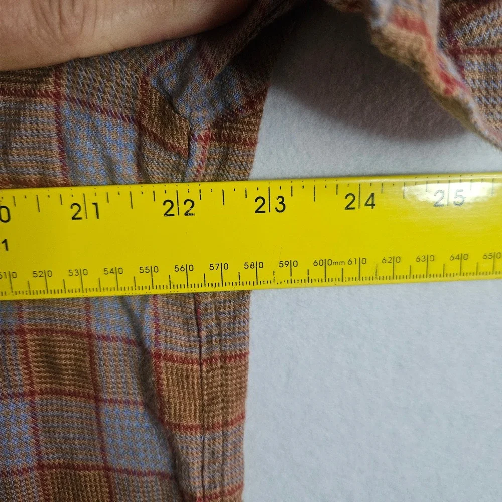 Steven Alan Mens Plaid Camp Collar Short Sleeve Shirt Brown Blue Cotton Size M